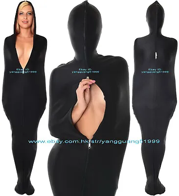 Black Spandex Mummy Suit Costumes Sleeping Bag Unisex Full Bodysuit Outfit G050 • £22.43
