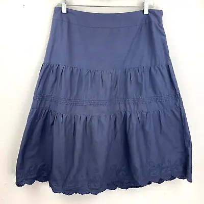 Merona Cotton Tiered Skirt Size 6 Embroidered Blue Below Knee • $5.80