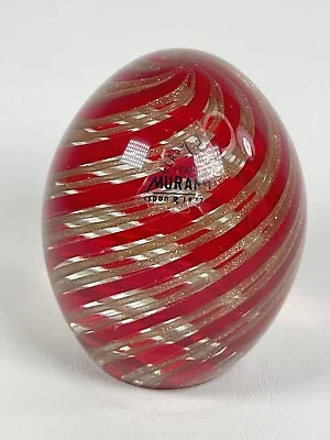 Vintage Murano Art Glass Red And Gold Ribbons Egg Paperweight • $76