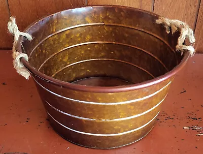 Round Copper Painted Metal Bucket/Container Multi-purpose With Twine Handles • $17.95