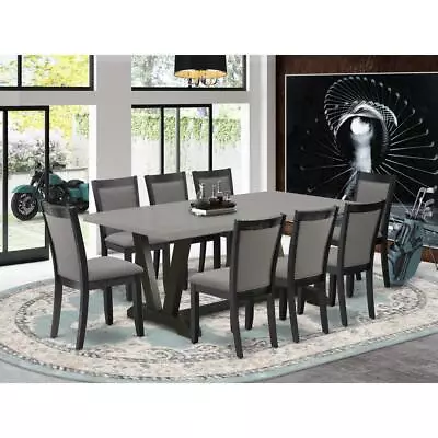 East West Furniture 9 Piece Dining Room Set - Cement Top Wood Dining Table... • $1139.86