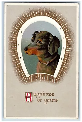 Dachshund Dog Postcard Animal Horseshoe Happiness Be Yours Embossed C1910's • $14.95