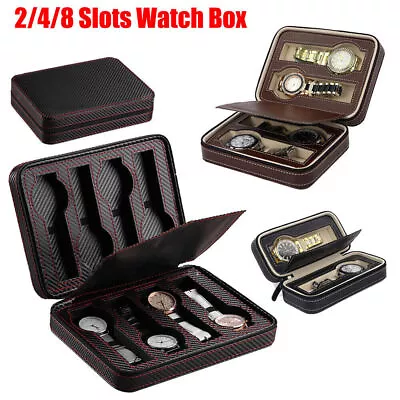 UK 2/4/8 Watch Leather Travel Zippered Storage Organizer Case Padded Bag Gift • £12.19