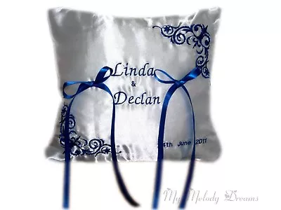 £18 • Buy Beautiful Personalised Wedding Ring Bearer Cushion Pillow Blue White Any Name  
