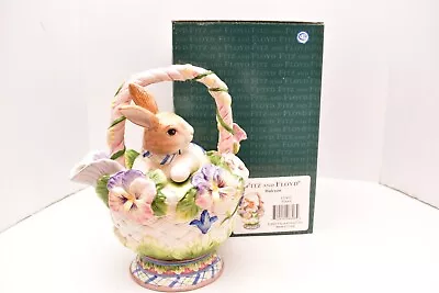 Fitz & Floyd Halcyon Bunny Rabbit Figural Teapot~bunnies Pansies NEW IN BOX • $75