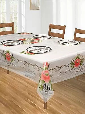 Designer Transparent Floral 6-8 Seater 60x90 Inch Dining Table Cover Pink Us • $42.45