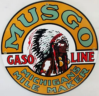 Musgo Gasoline 12  New Round Porcelain Metal Sign • $59.95