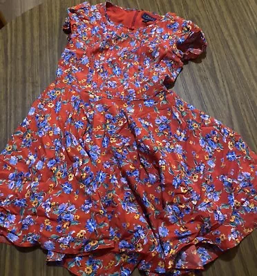 Polo Ralph Lauren Girls Red Floral Short Sleeve Pleated Sun Dress Size 10 • $25