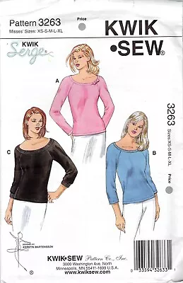 KWIK SEW 3263 MISSES PULLOVER HEAD LONG SLEEVE TOP SEWING PATTERN Sz XS-XL *NEW* • $12