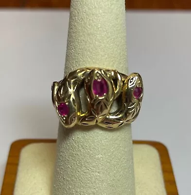 Antique Victorian 9k Yellow Gold Triple-Headed Snake Ring With Rubies • $750