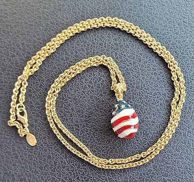 $26 • Buy Vintage Joan Rivers Enamel + Rhinestones Patriotic USA Egg Pendant Necklace