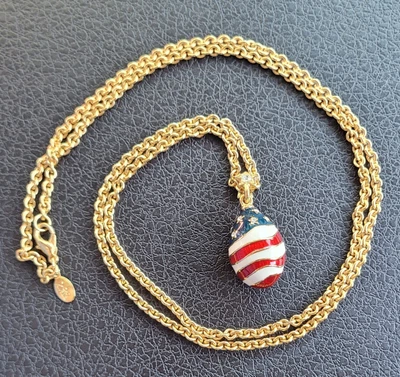 $26 • Buy Vintage Joan Rivers Enamel + Rhinestones Patriotic USA Egg Pendant Necklace