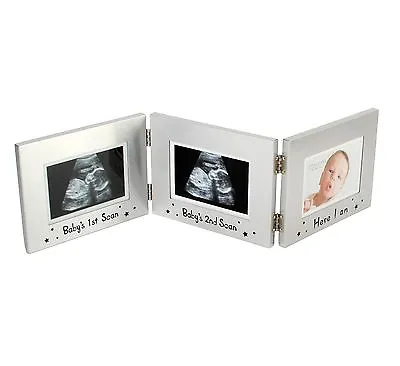 TRIPLE SILVER BABY SCAN ULTRASOUND FIRST PHOTO FRAME  1st & 2nd Scan & Here I Am • £14.93