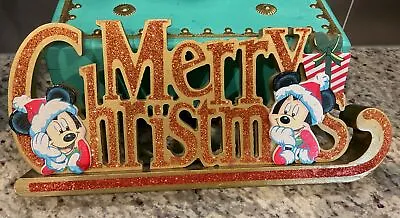 Vintage Disney Mickey And Minnie Mouse Merry Christmas Wooden Tabletop Sign • $18.49