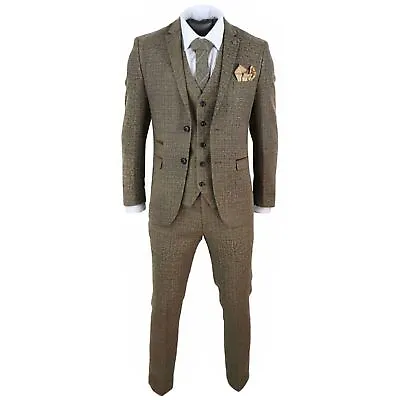 Mens 3 Piece Suit Tweed Check Vintage Retro Tailored Fit 1920s • $277.90