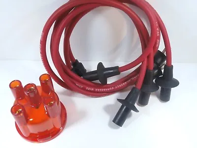Red Ignition Wires & Distributor Cap Set Volkswagen T1 Bug Beetle T2 Bus Ghia • $22.65