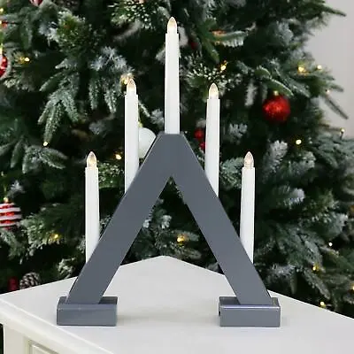 Christmas Candle Arch Decoration 5 Warm White LED Lights Grey Wooden Base 16  • £14.99