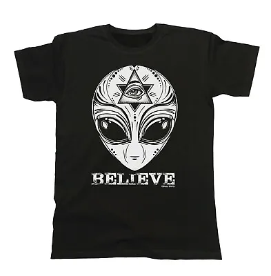 ALIENS Believe T-Shirt Mens Organic Gift Funny Joke Space UFO Illuminati • £8.99