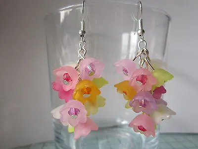 Drop / Dangle Earrings - Multi-coloured Spring Flowers • £4.99