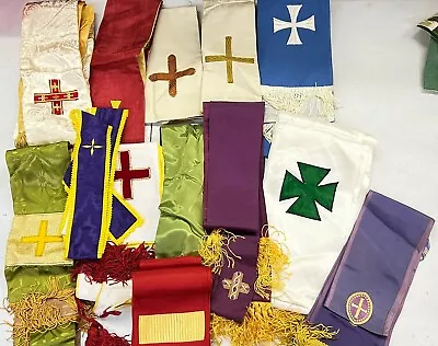 Lot 13 Vintage Religious Priest Stole Vestment Different Fabrics Colors Length • $80