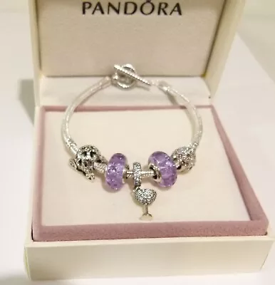 $189 • Buy GENUINE New Pandora T-Bar Bracelet With Sparkly Beads & Charms* Easter Promo