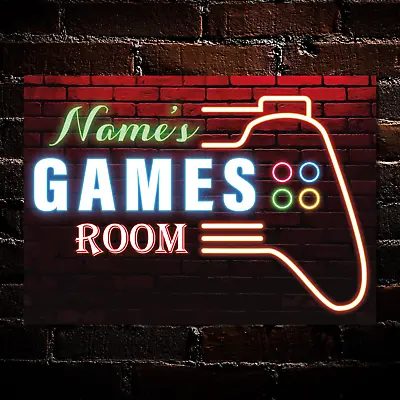 Personalised Game Room Neon Effect Sign Gaming Room Wall Decor Metal Plaque • £5.70