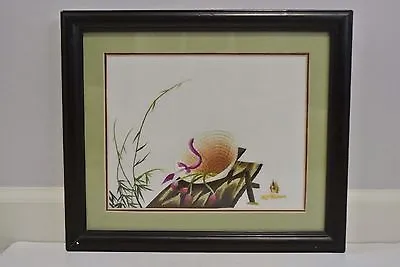 Vintage XQ Vietnam Hand Embroidered Silk Beach Chair Landscape Framed • $85.47