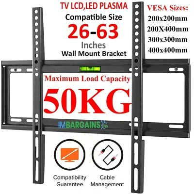 £8.95 • Buy TV Wall Mount Bracket Fixed 26 32 40 42 46 50 52 55 60 63 INCH LCD TV LED Plasma