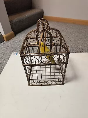 VTG Decorative Brass Toned Bird Cage  Dome Top 9  X 7  & 14  Tall W/ Ring & Bird • $22.95