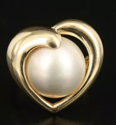 14k Yellow Gold Mabe Pearl Ring In Heart Shaped Setting Beautiful • $429