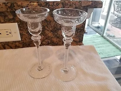 Pair Of 8  Vintage Clear Signed Rogaska Crystal Candlestick Holder Elegant  • $19.99