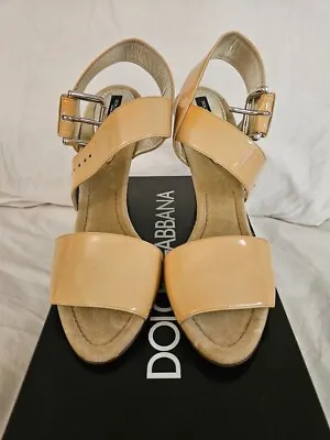 New Dolce & Gabbana D&G Nude Beige Patent Leather Sandals Size 40  • $180