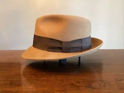 Vtg Capas Design Fedora Hat Size 7 1/2 Beige 90% Wool 10% Fur Made In The USA • $34.95