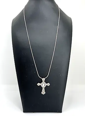 Sterling Silver Marcasite Cameo Cross Pendant And 23.5 Inch Chain • $34.99