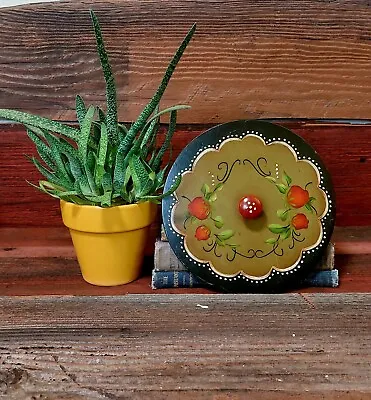 Vintage 1970s Wooden Strawberry Lid Hand Painted Knicknack Wall Decor • $18