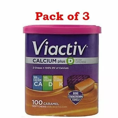 Viactiv Calcium Plus D Dietary Supplement Soft Chews Caramel Flavor 100Ct 3 Pack • $53.23