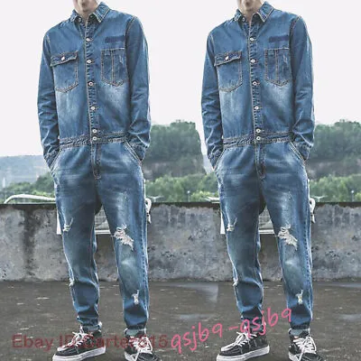 Mens Fashion Denim Jumpsuits Slim Overalls Pants Dungarees Jeans Suits • $57.59