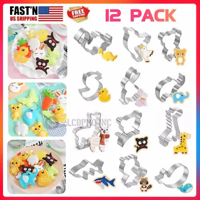 12 Pack Cookie Cutters Shapes Kids Home Baking Metal Animal Stainless Steel Mold • $9.17