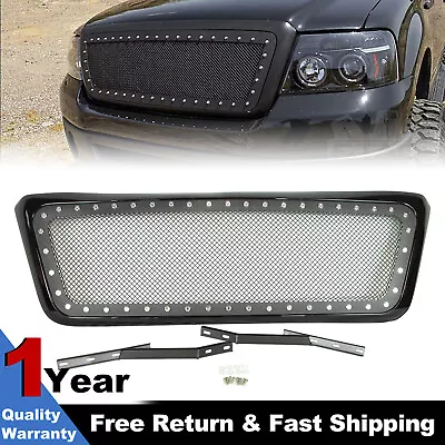 Grill For 2004-2008 Ford F150 Rivet Bolt Steel Mesh Front Grille - Gloss Black • $80.84