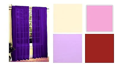COLOUR MATCH  SLOT / TAB TOP VOILE CURTAIN PANEL NET Purple Red Cream 60 X 90 • £4.99