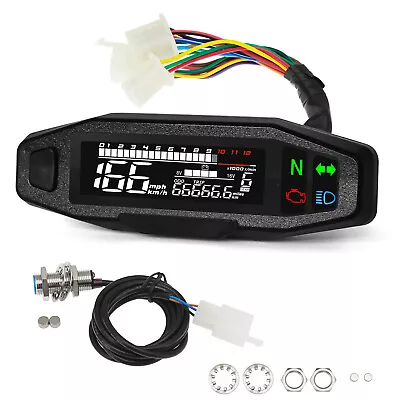 Motorcycle LCD Digital Speedometer Odometer Tachometer Bar Gauge With Sensor • $31.40