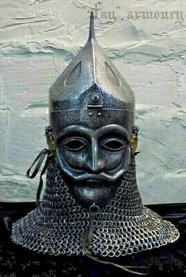 16GA Steel Medieval Norman Halfmasked Face Viking Helmet W Chainmail Viking Helm • $512