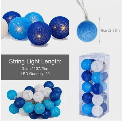 £6.99 • Buy 3M/20 LED Globe Garland Cotton Ball String Fairy Lights Wedding Home Party Uk