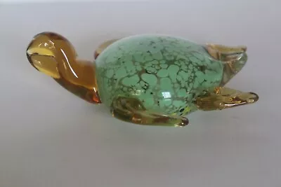 Hand Blown Art Glass Sea Turtle Paperweight Murano Style Amber Aqua • $24.49