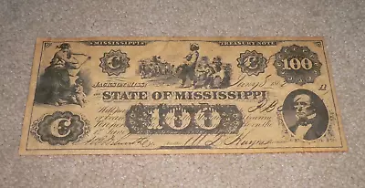 State Of Mississippi $100 Dollars Treasury Note Civil War Currency Reproduction • $3