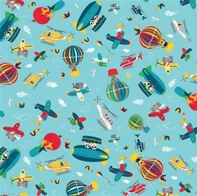 Busy Street Cotton Fabric Clothworks City Helicopter Balloons By The Yard  • $8.99
