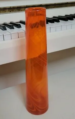 11.5 Inch Mandarin Orange Cylinder Flower Vase Swirl Design • $25
