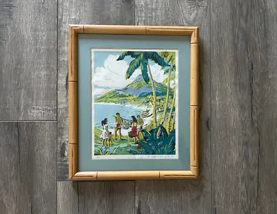 Vintage 1951 Vienna Art Pub #402 Hawaii Print Pacific Islands Bamboo Frame • $200