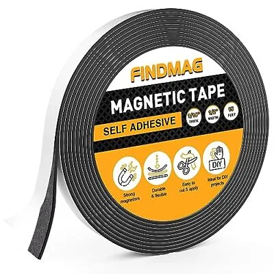 FINDMAG Magnetic Tape With Strong Self 1/2 Inch X 15 Feet (4.5m) Black  • $8.58