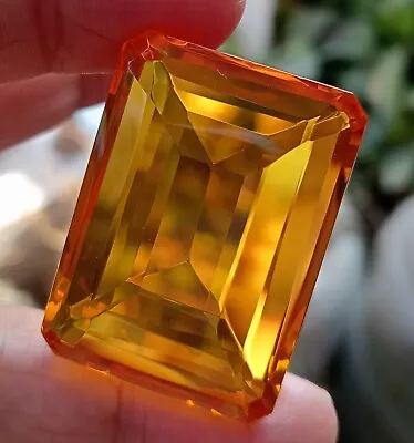 132.30Ct Lab Created Emerald Cut Yellow Orange Sapphire Loose Gemstone GJ219 • $15.59